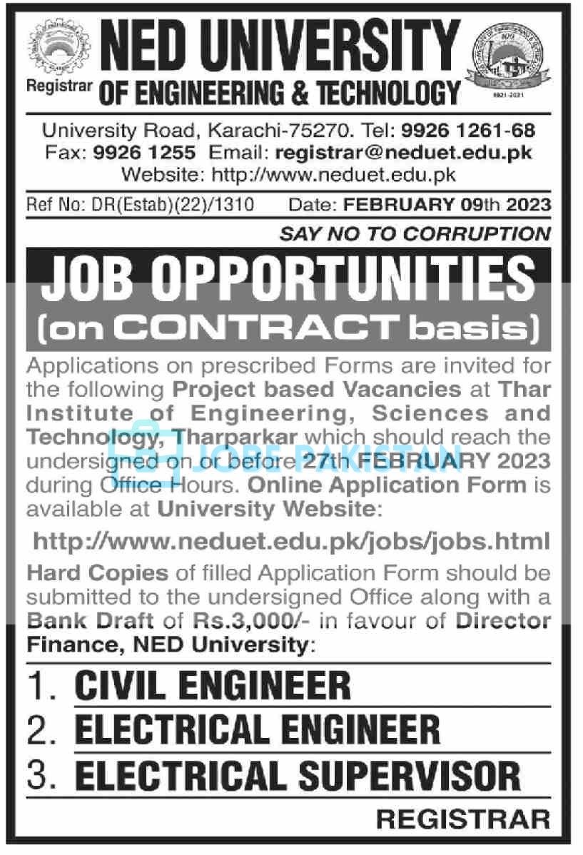 NED University of Engineering and Technology Latest Jobs February 2023 ...